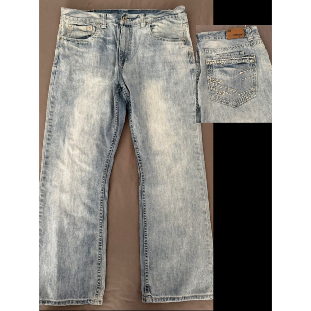 Flypaper Bootcut Jeans Mens Size 36x30 Light Wash Distressed Stitching Y2K Style